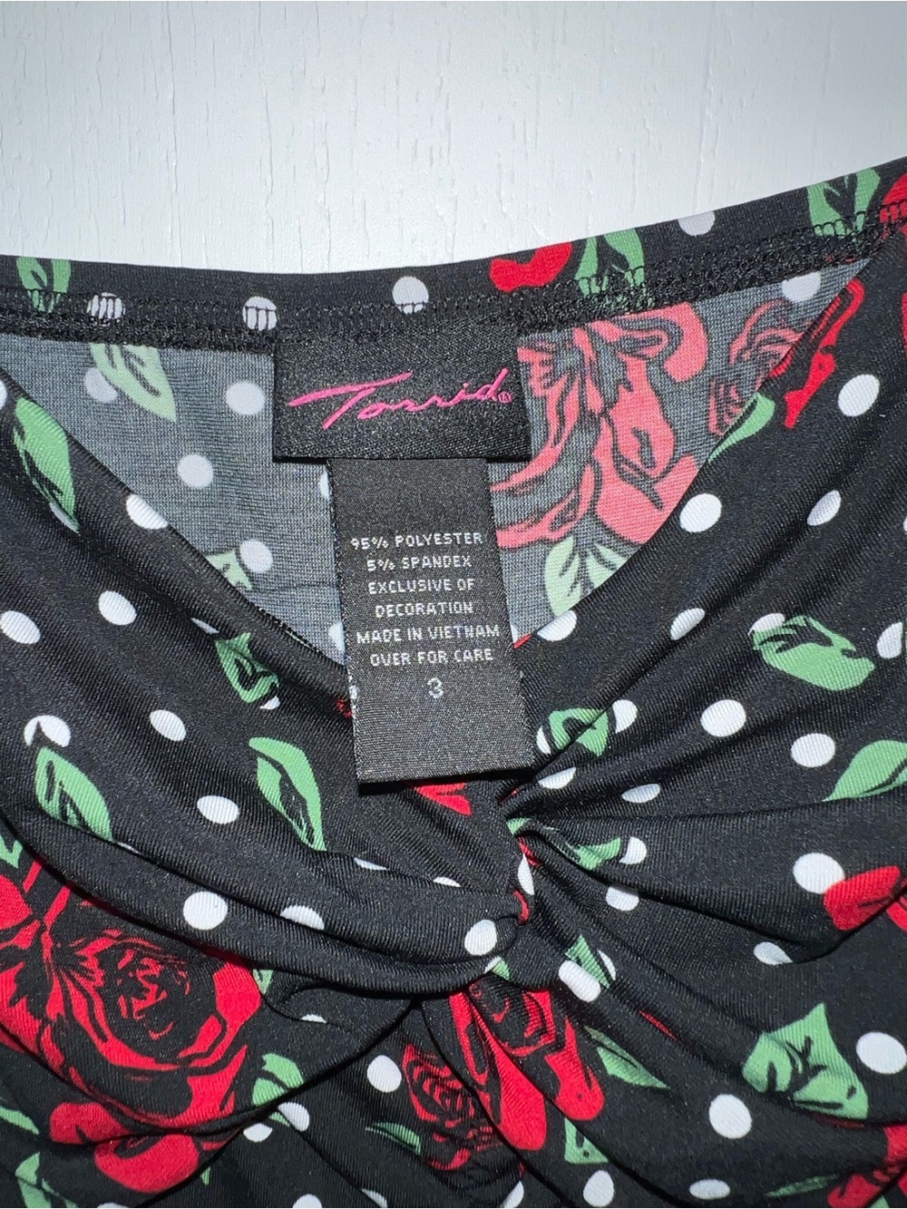 Torrid Black Floral Polka Dot Cami Top with Red Roses - Picture 3 of 5